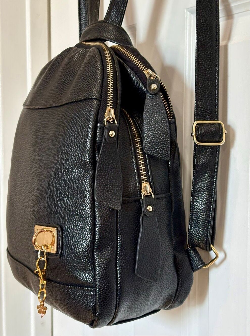 UNBRANDED - EUC Black Pebbled Faux Leather Mini Backpack w/Padlock-Style Accent - Picture 2 of 13